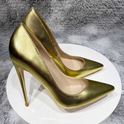 SD Dresscode gold heel pumps for women featuring a sleek metallic finish and pointed toes