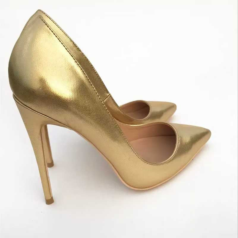 Elegant gold heel pumps for women with a sleek pointed toe design and high stiletto heel