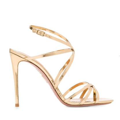 Womens Gold Color Strappy Heeled Sandals Classic Prom Heels