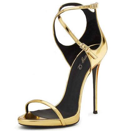 Women's High Heels Cross Buckle High Heel Sandals Dress Shoes-Gold