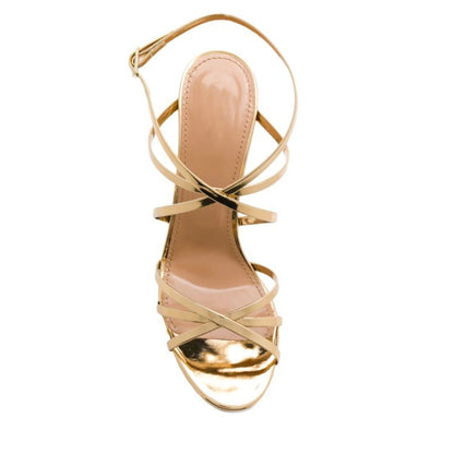 Womens Gold Color Strappy Heeled Sandals Classic Prom Heels