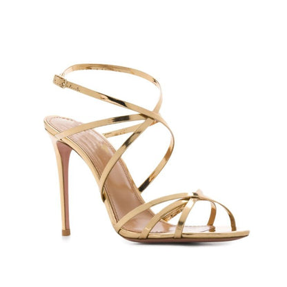 Womens Gold Color Strappy Heeled Sandals Classic Prom Heels