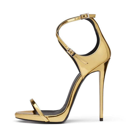 Women's High Heels Cross Buckle High Heel Sandals Dress Shoes-Gold