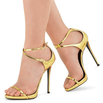 Women's High Heels Cross Buckle High Heel Sandals Dress Shoes-Gold