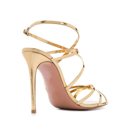 Womens Gold Color Strappy Heeled Sandals Classic Prom Heels