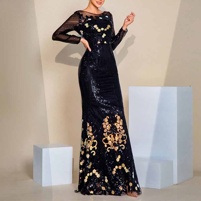 Sequin Prom Dress Black Mermaid Long Evening Dress Ball Gown Event Dress