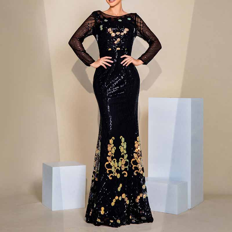 Sequin Prom Dress Black Mermaid Long Evening Dress Ball Gown Event Dress