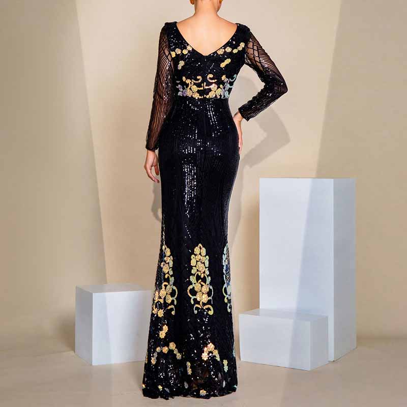 Sequin Prom Dress Black Mermaid Long Evening Dress Ball Gown Event Dress