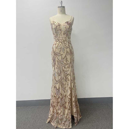 Gold Sequin Long Prom Dress A Line High Split Evening Dress