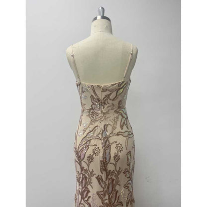 Gold Sequin Long Prom Dress A Line High Split Evening Dress