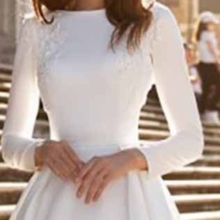 A-line Princess Bateau Long Sleeves Sweep Train Satin Wedding Dress