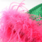 Women Pink Ostrichfeather Trimmed Mini Green Dress