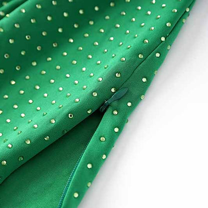 Women Pink Ostrichfeather Trimmed Mini Green Dress