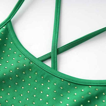 Women Pink Ostrichfeather Trimmed Mini Green Dress