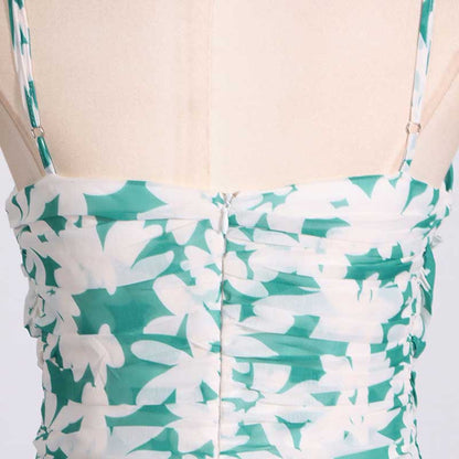 Green Printed Strapless Maxi Dress