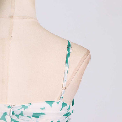 Green Printed Strapless Maxi Dress