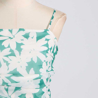 Green Printed Strapless Maxi Dress
