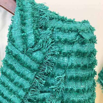 Women Turquoise Tweed Golden Buttons Fitted Blazer + Mid- Waist Shorts Suit / Party Suit / Wedding Suit