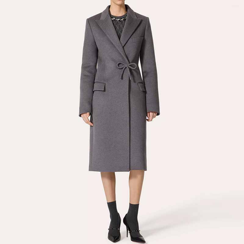 Women's Bow detail Wollen Coat Grey