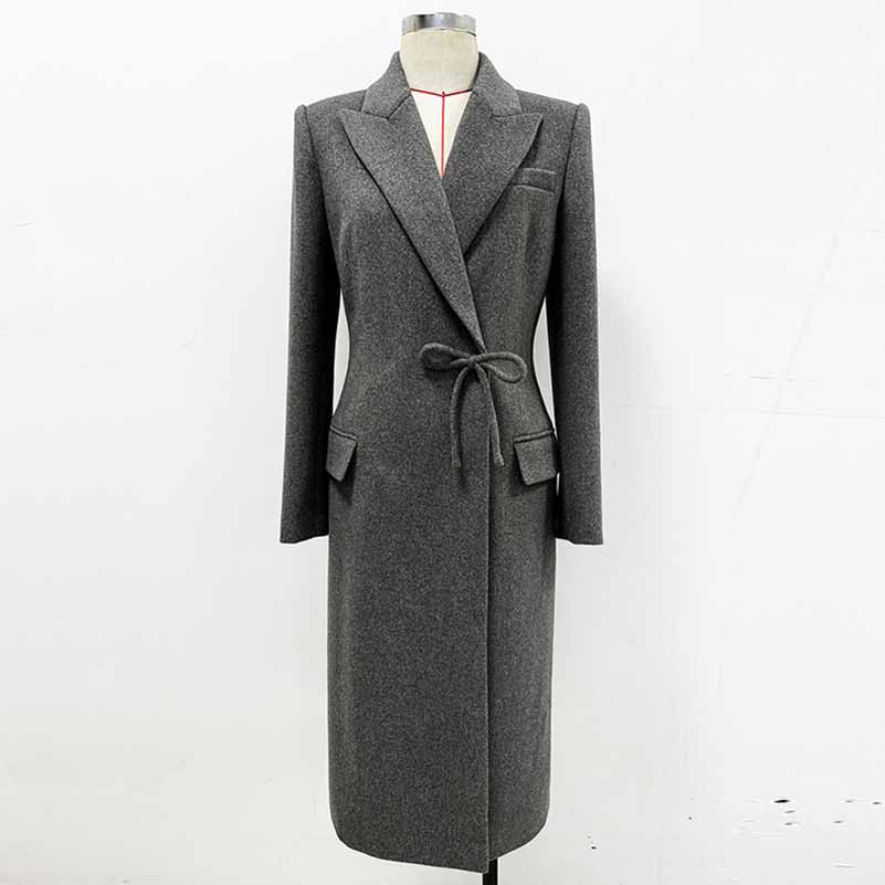 Women's Bow detail Wollen Coat Grey