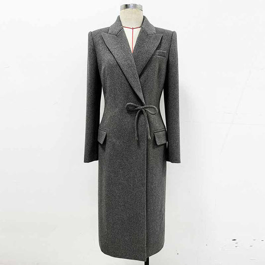 Women's Bow detail Wollen Coat Grey