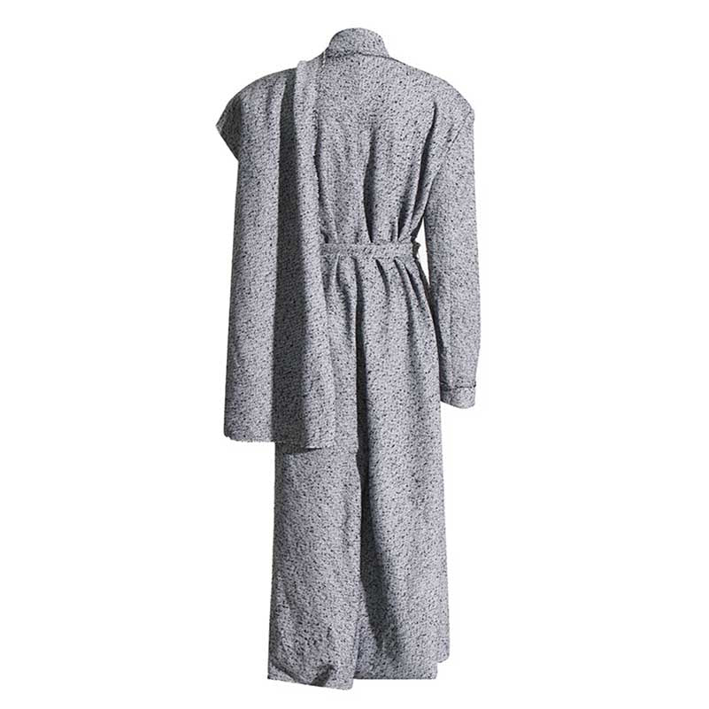 Scarf Trench Coat Lace-Up Grey Over-Size Long Coat