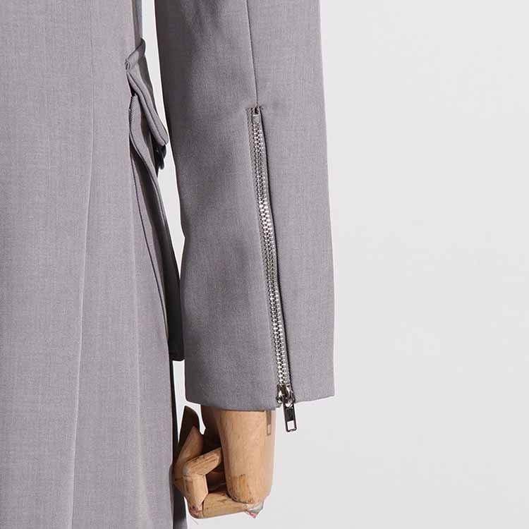 Pockets Grey Long Sleeves Embellished Coat Long Outwear Jacket