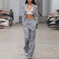 Grey Beaded Stripe Embellished Pantsuit Double Breasted Wide Length Women Suit