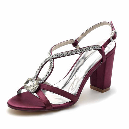 Women's Open Toe Heeled Sandals Beaded Satin Pump Party Prom Sandals