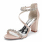 Women Ankle-Strp Pump Beaded Chunky Wedding Prom Sandals