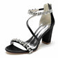 Women Ankle-Strp Pump Beaded Chunky Wedding Prom Sandals