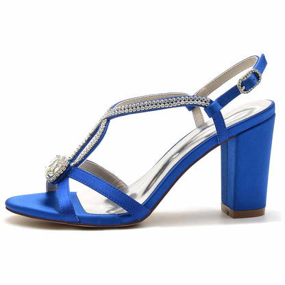 Women's Open Toe Heeled Sandals Beaded Satin Pump Party Prom Sandals