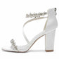 Women Ankle-Strp Pump Beaded Chunky Wedding Prom Sandals