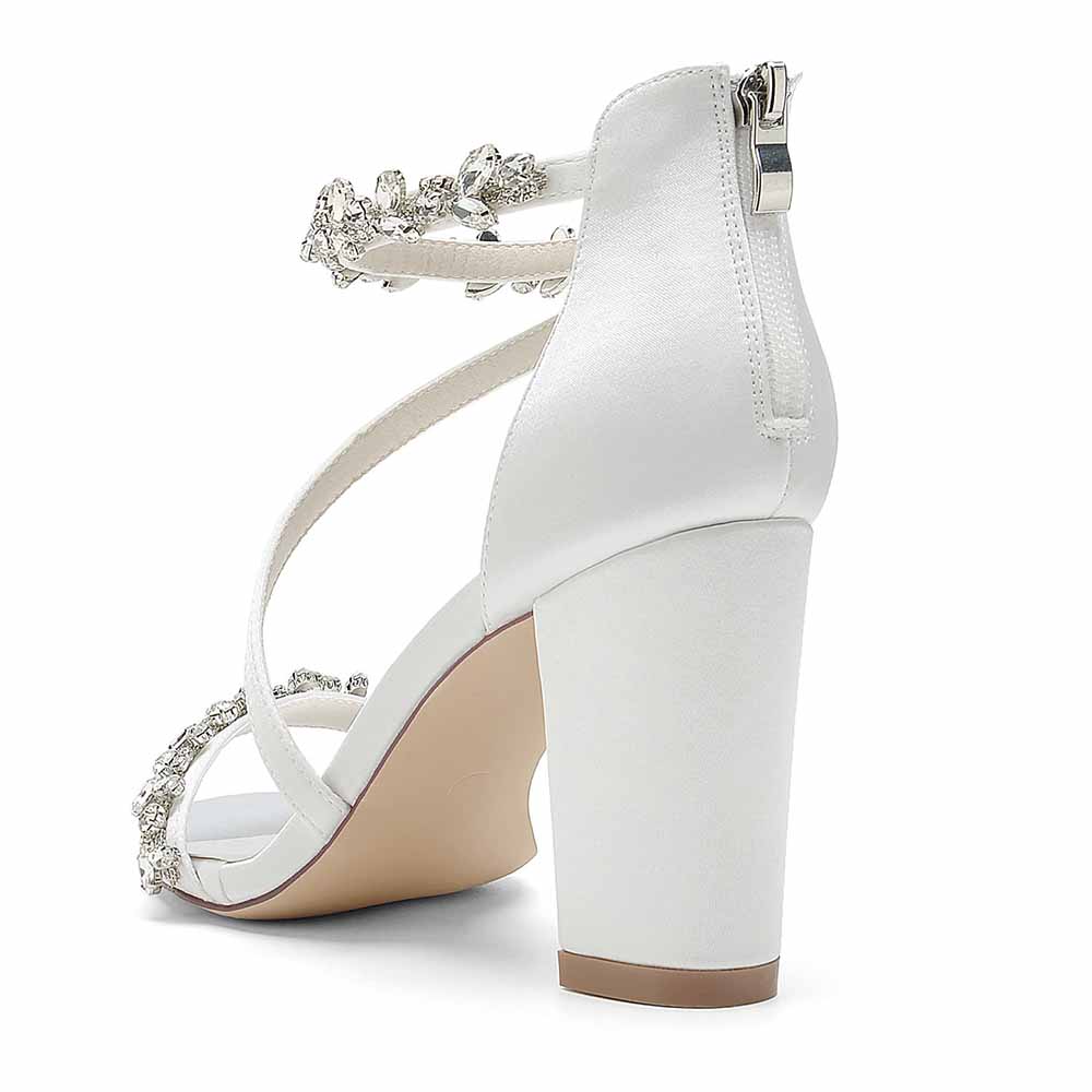 Women Ankle-Strp Pump Beaded Chunky Wedding Prom Sandals