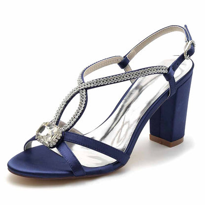 Women's Open Toe Heeled Sandals Beaded Satin Pump Party Prom Sandals