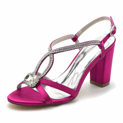 Women's Open Toe Heeled Sandals Beaded Satin Pump Party Prom Sandals
