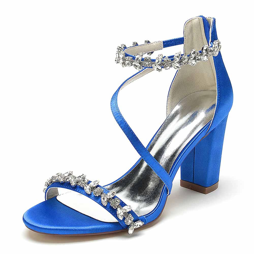 Women Ankle-Strp Pump Beaded Chunky Wedding Prom Sandals