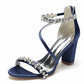 Women Ankle-Strp Pump Beaded Chunky Wedding Prom Sandals