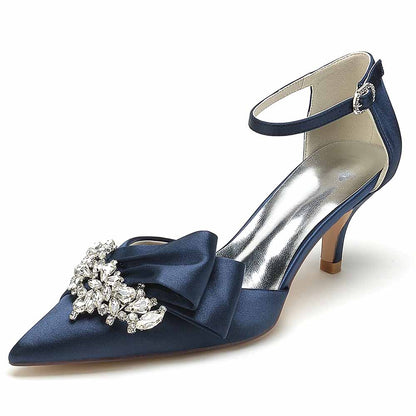 Pointed Toe Satin Ankle Strap Wedding and Bridal Shoes for Women