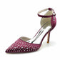 Sequin Beaded Heels Ankle Strap Pumps Satin Party Heels Formal Dress Shoes