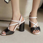 Women Vintage Heeled Sandals Ankle Strap Summer Heels