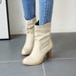 Womens Wide Calf Ankle Boots Thick Heel British Style Slip On Vintage Short Boots