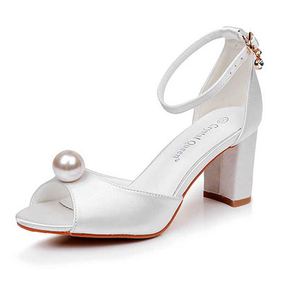 2.96" Satin Wedding Sandals Vintage Peep Toe Stiletto Heeled Shoes