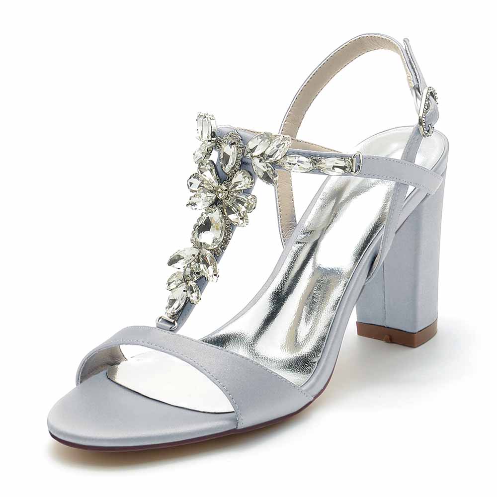 Women T-Strap Pump Beaded Chunky Wedding Prom Sandals