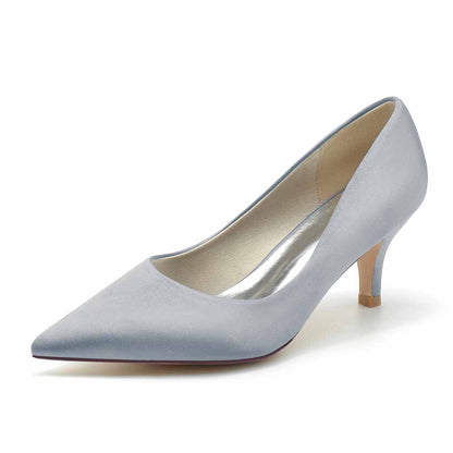 Satin Low Heels Slip-On Pumps Closed Toe Party Shoes