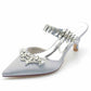 Low Heels Pointed Toe Bridal Mules with Crystal Strap