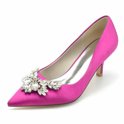 Satin Low Heels Slip-On Pumps With Beaded Closed Toe Party Shoes