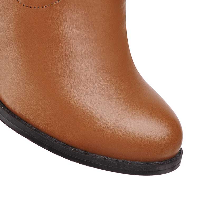 Womens Wide Calf Ankle Boots Thick Heel British Style Slip On Vintage Short Boots