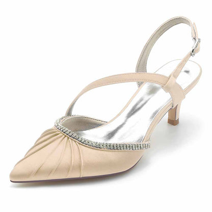 Low Heels Wedding Heels Satin Formal Shoes Pointed Toe Party Heels