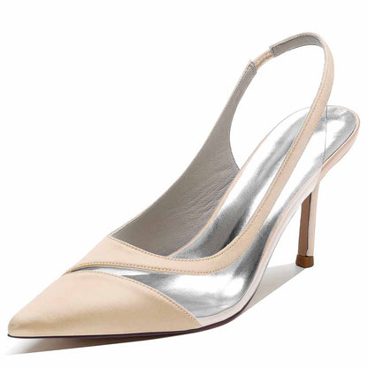 Womens Slingback Satin Heels Bridal Party Pumps Formal Dress Shoes